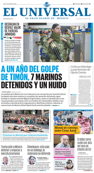 Prima pagina El Universal di oggi - Quotidiano estero