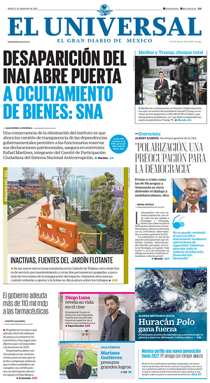 Prima pagina El Universal di oggi - Quotidiano estero