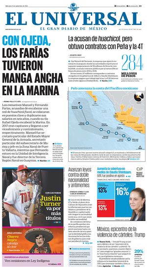 Prima pagina El Universal di oggi - Quotidiano estero