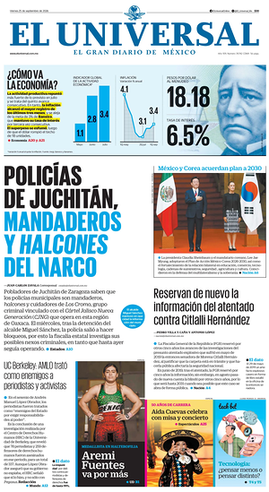 Prima pagina El Universal di oggi - Quotidiano estero