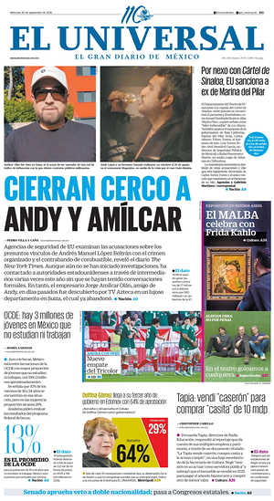 Prima pagina El Universal di oggi - Quotidiano estero