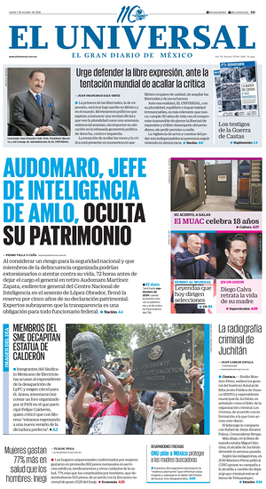 Prima pagina El Universal di oggi - Quotidiano estero