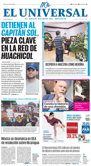 Prima pagina El Universal di oggi - Quotidiano estero