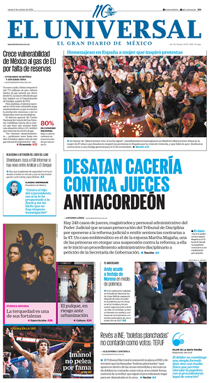 Prima pagina El Universal di oggi - Quotidiano estero
