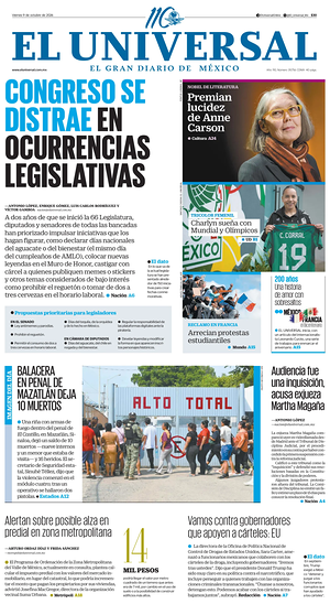 Prima pagina El Universal di oggi - Quotidiano estero