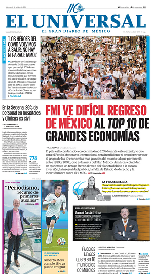 Prima pagina El Universal di oggi - Quotidiano estero