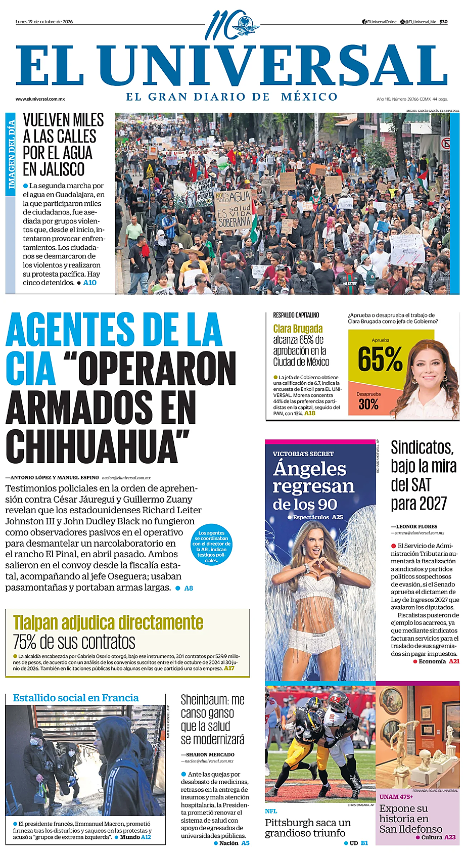 Prima pagina El Universal di oggi - Edicola 19 Ottobre 2026