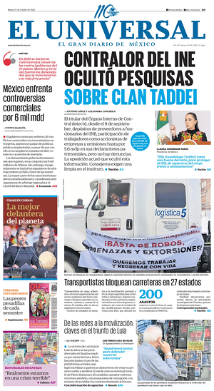 Prima pagina El Universal di oggi - Quotidiano estero