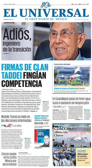 Prima pagina El Universal di oggi - Quotidiano estero