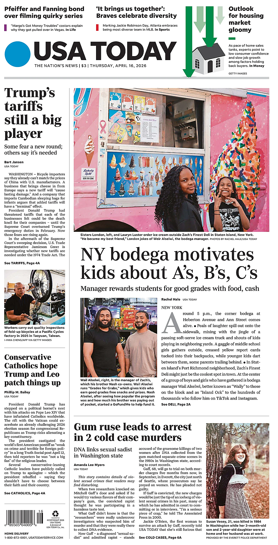 Prima pagina USA TODAY US Edition di oggi - Edicola 16 Aprile 2026