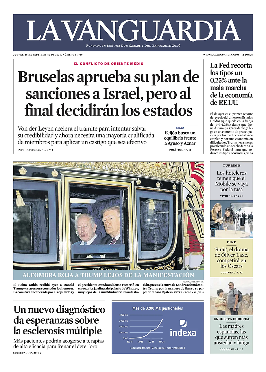 Prima pagina La Vanguardia di oggi - Edicola 18 Settembre 2025