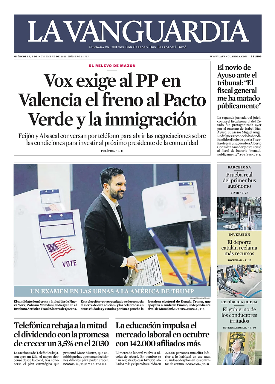 Prima pagina La Vanguardia di oggi - Edicola 5 Novembre 2025