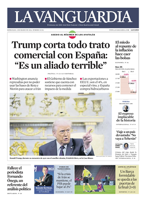 Prima pagina La Vanguardia di oggi - Quotidiano regionale