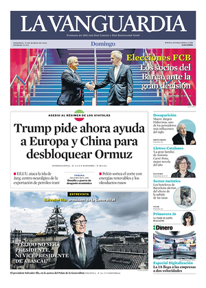 Prima pagina La Vanguardia di oggi - Quotidiano regionale