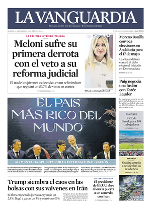 Prima pagina La Vanguardia di oggi - Quotidiano regionale