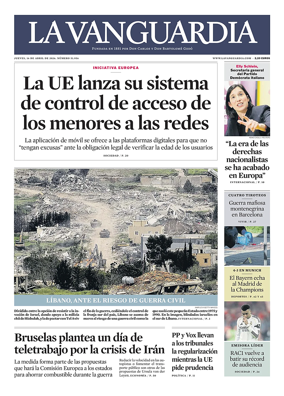 Prima pagina La Vanguardia di oggi - Edicola 16 Aprile 2026
