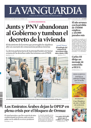 Prima pagina La Vanguardia di oggi - Quotidiano regionale