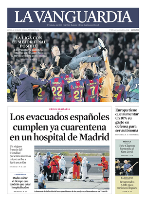 Prima pagina La Vanguardia di oggi - Quotidiano regionale