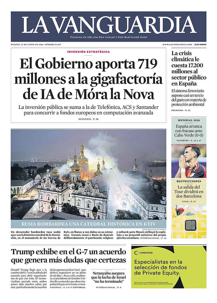 Portada La Vanguardia de hoy - Quiosco 16 junio 2026