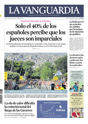 Prima pagina La Vanguardia di oggi - Quotidiano regionale