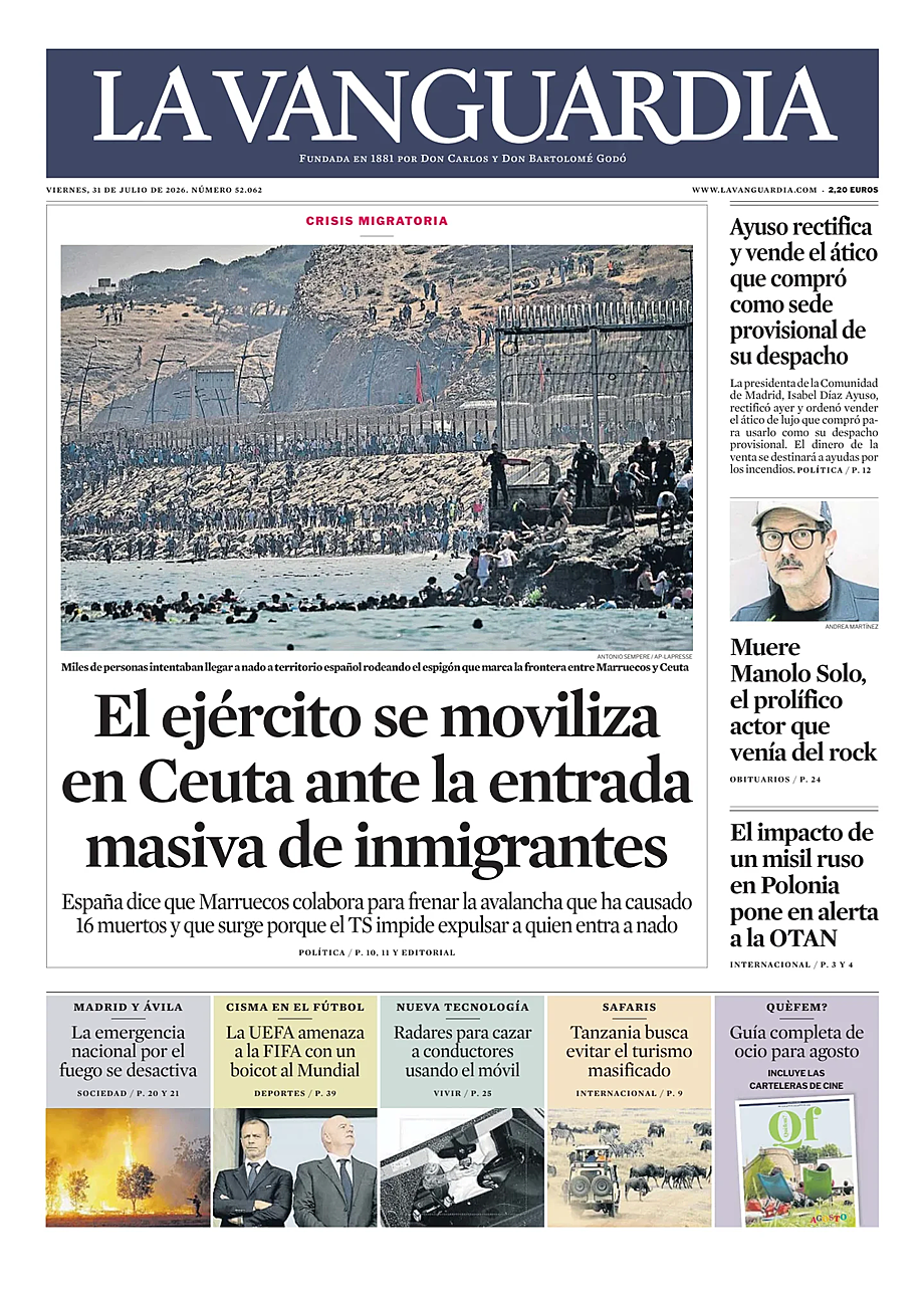 Portada La Vanguardia de hoy - Quiosco 31 julio 2026