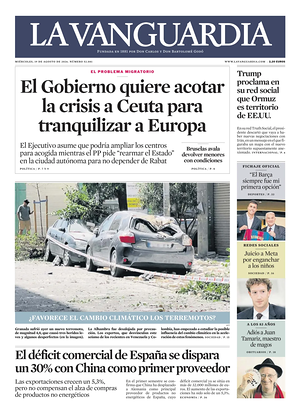 Prima pagina La Vanguardia di oggi - Quotidiano regionale