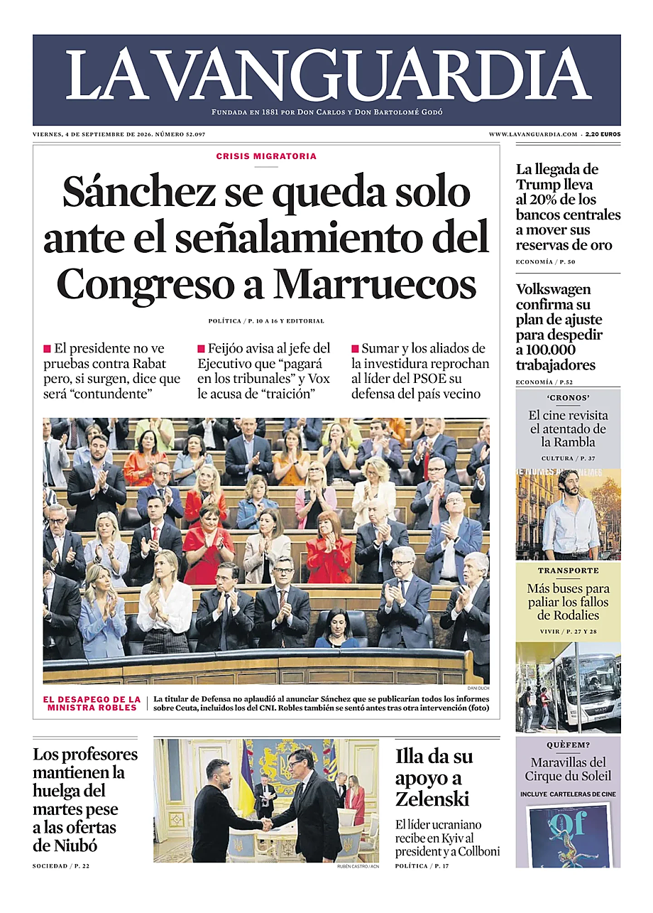 Prima pagina La Vanguardia di oggi - Edicola 4 Settembre 2026