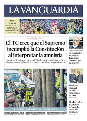 Prima pagina La Vanguardia di oggi - Quotidiano regionale