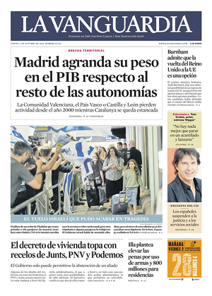 Prima pagina La Vanguardia di oggi - Quotidiano regionale