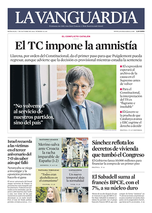 Prima pagina La Vanguardia di oggi - Quotidiano regionale