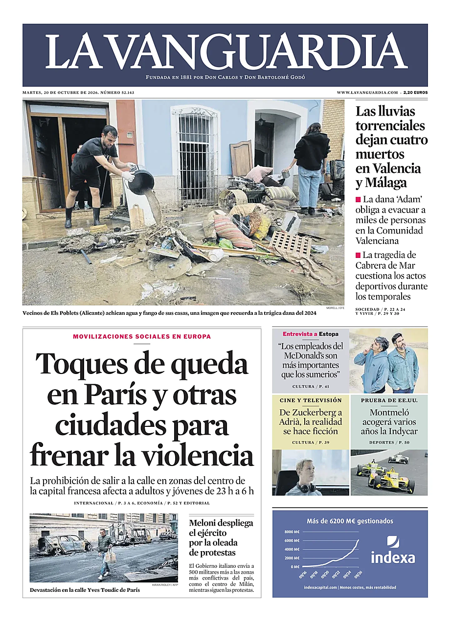 Prima pagina La Vanguardia di oggi - Edicola 20 Ottobre 2026