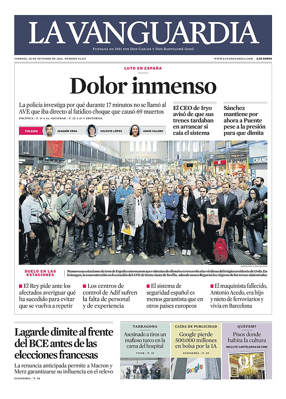 Portada La Vanguardia de hoy - Quiosco 30 octubre 2026