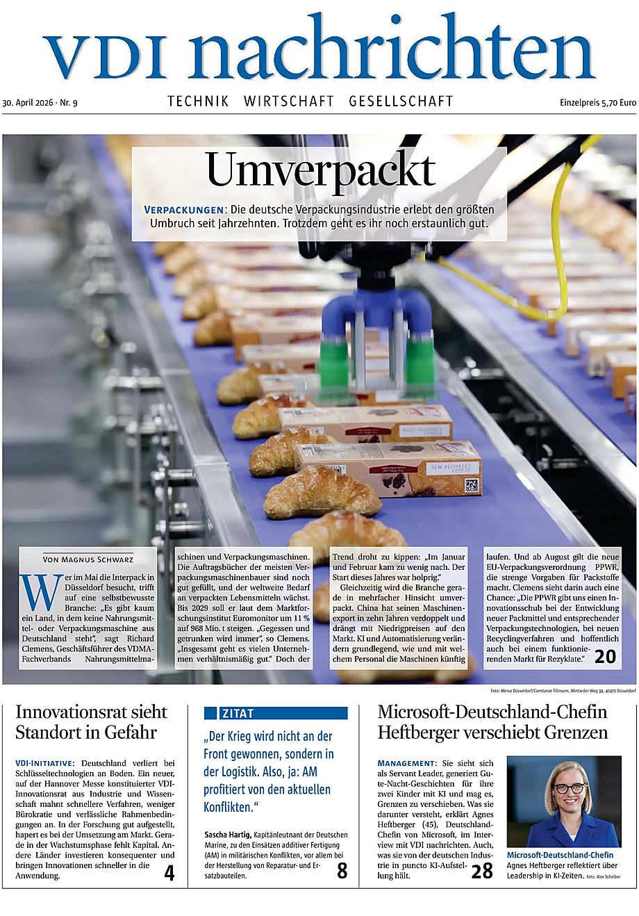 Titelseite von VDI Nachrichten heute - Presse 30 April 2026