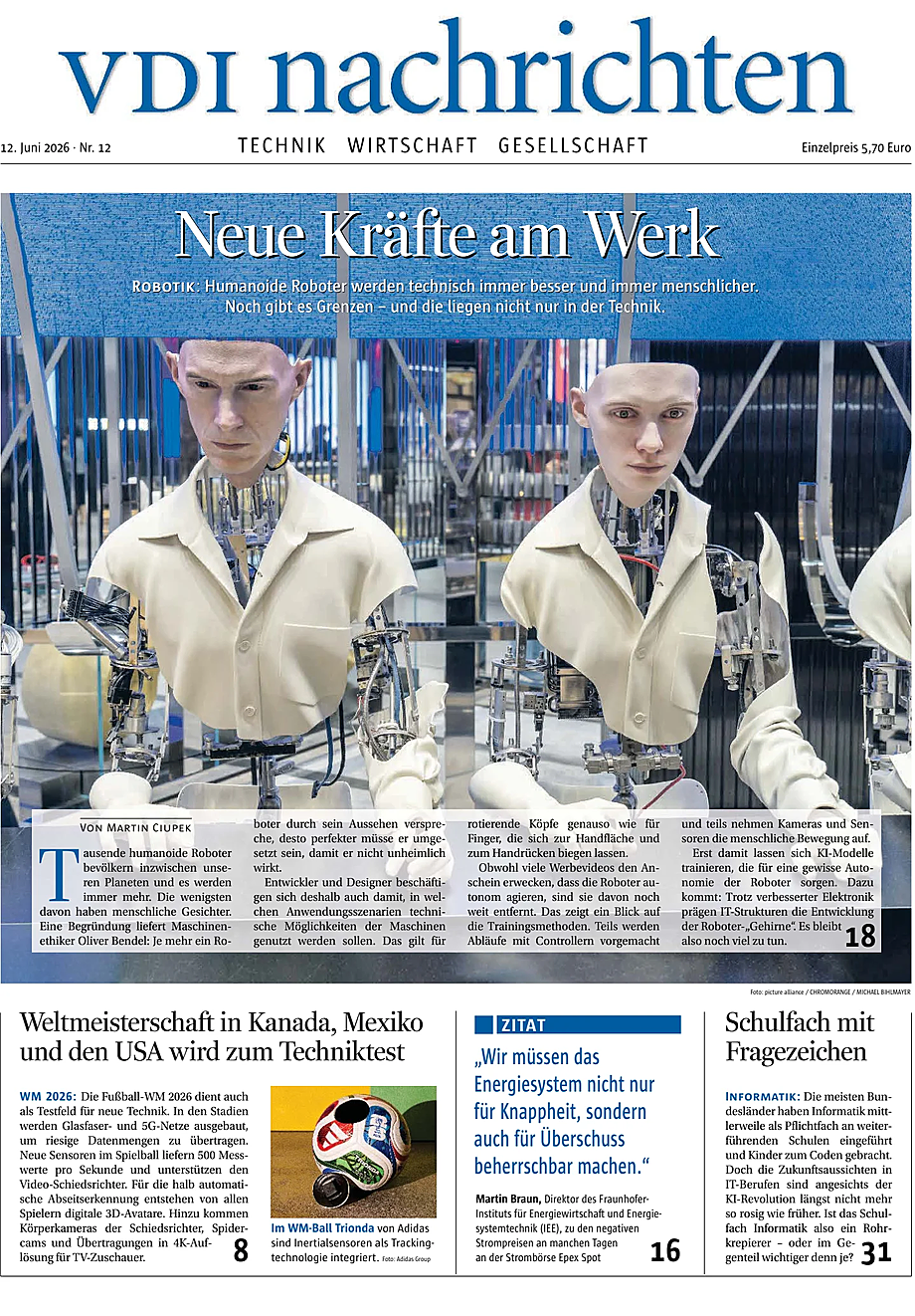 Titelseite von VDI Nachrichten heute - Presse 12 Juni 2026