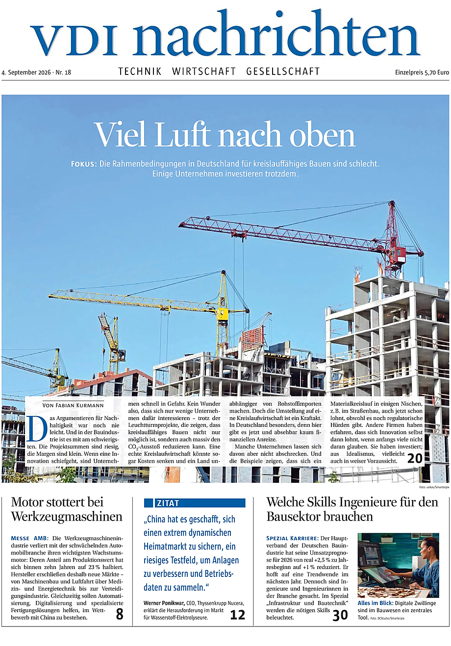 Titelseite von VDI Nachrichten heute - Presse 4 September 2026