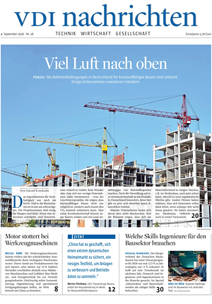 Titelseite von VDI Nachrichten heute - Wirtschaftszeitungen