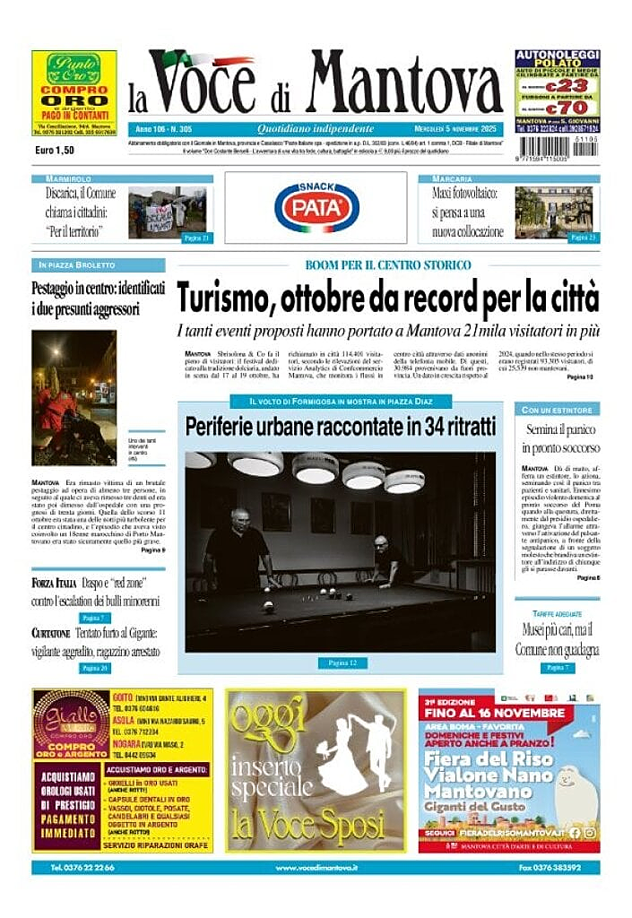 Prima pagina La Voce di Mantova di oggi - Edicola 5 Novembre 2025