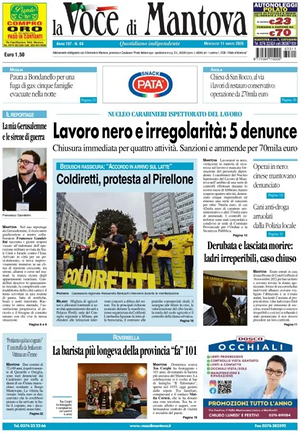 Prima pagina La Voce di Mantova di oggi - Quotidiano regionale