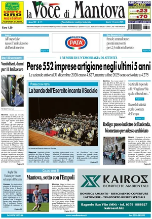 Prima pagina La Voce di Mantova di oggi - Quotidiano regionale