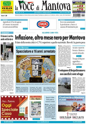 Prima pagina La Voce di Mantova di oggi - Quotidiano regionale