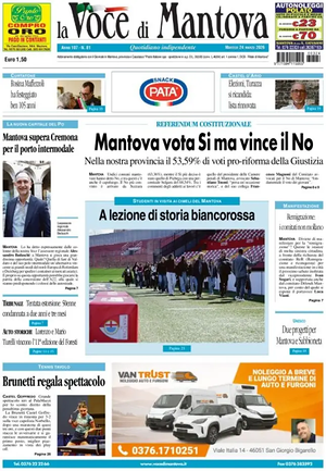 Prima pagina La Voce di Mantova di oggi - Quotidiano regionale