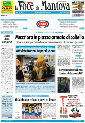 Prima pagina La Voce di Mantova di oggi - Quotidiano regionale
