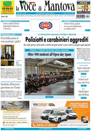 Prima pagina La Voce di Mantova di oggi - Quotidiano regionale