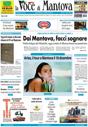 Prima pagina La Voce di Mantova di oggi - Quotidiano regionale