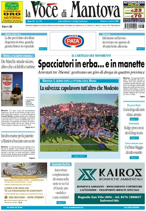 Prima pagina La Voce di Mantova di oggi - Quotidiano regionale