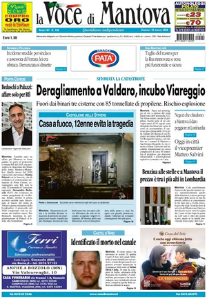 Prima pagina La Voce di Mantova di oggi - Quotidiano regionale