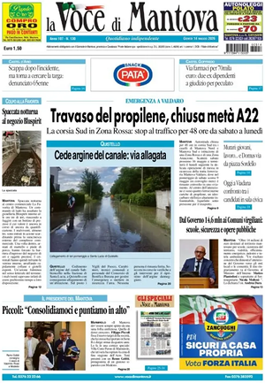 Prima pagina La Voce di Mantova di oggi - Quotidiano regionale