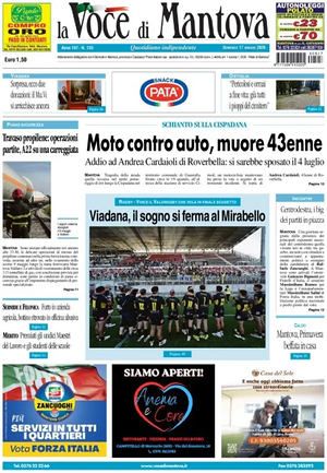 Prima pagina La Voce di Mantova di oggi - Quotidiano regionale