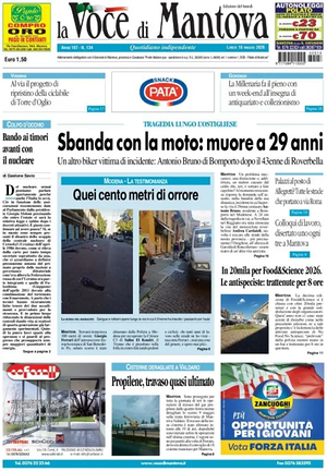 Prima pagina La Voce di Mantova di oggi - Quotidiano regionale