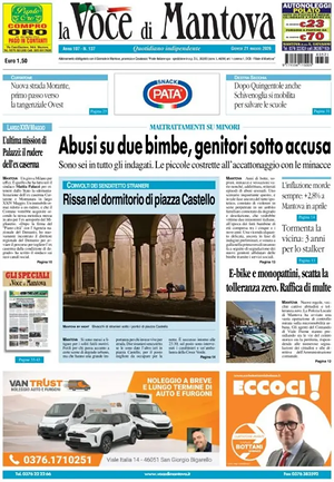 Prima pagina La Voce di Mantova di oggi - Quotidiano regionale